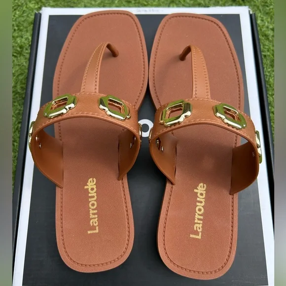 Larroude Milan S Jelly Thong Sandals, Caramel, 8/9 - Picture 3 of 5